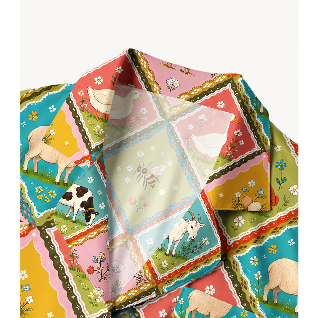Set di pigiami a maniche lunghe con patchwork di animali della fattoria di campagna