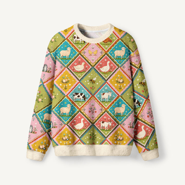 Maglione a girocollo con patchwork di animali della fattoria di campagna