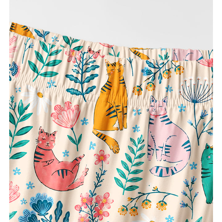 Set di pigiami a maniche lunghe con gatti e fiori di campo da giardino incantato