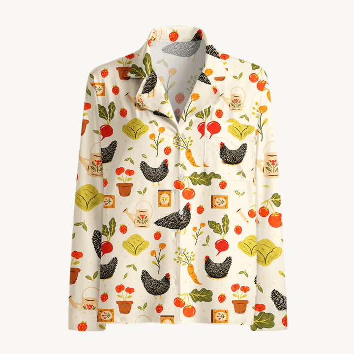 Set di pigiami a maniche lunghe con galline di campagna e verdure