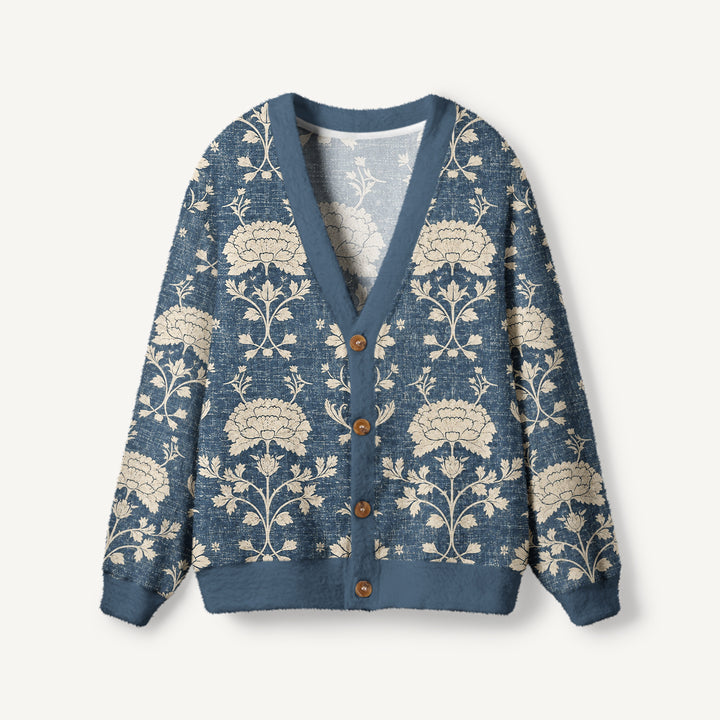 Cardigan lavorato a maglia floreale botanico dal fascino vintage
