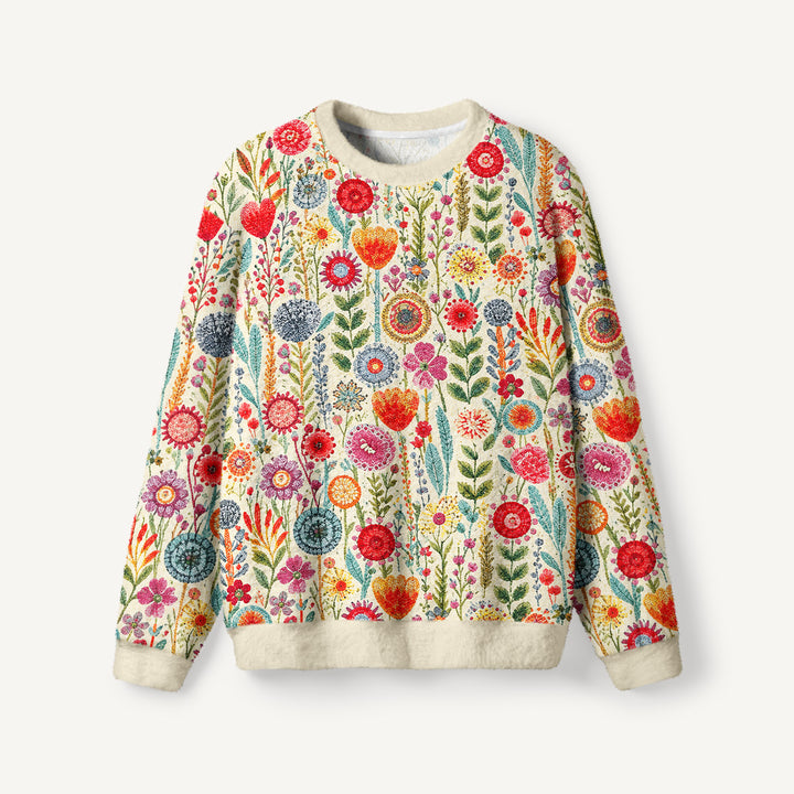 Maglione a girocollo da giardino di campagna con fiori di campo colorati