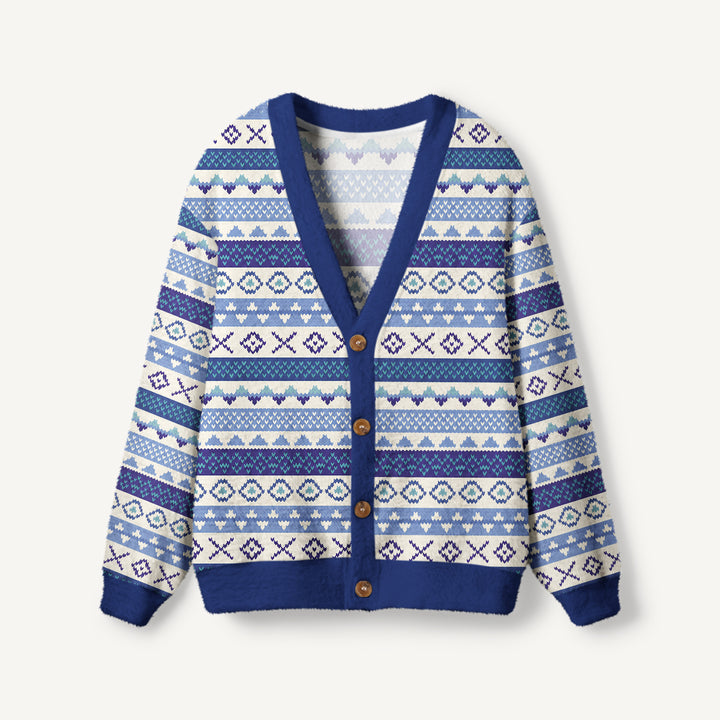Cardigan lavorato a maglia a righe geometriche ispirate allo stile nordico