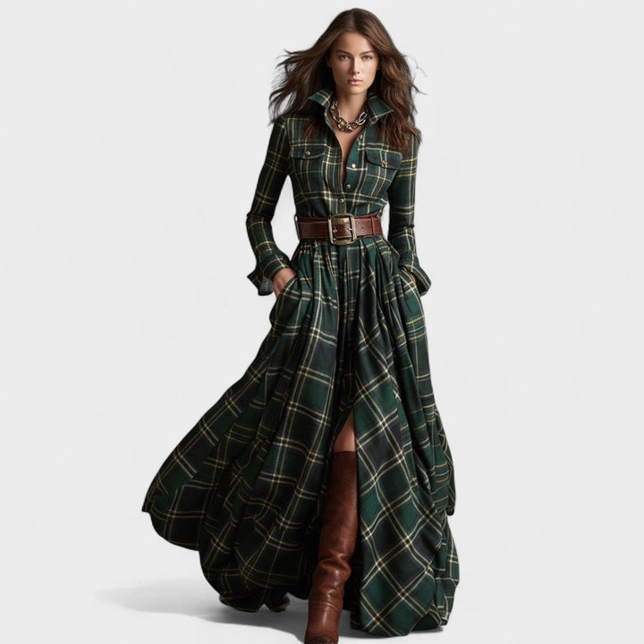 Clara | Maxi abito con cintura e motivo tartan