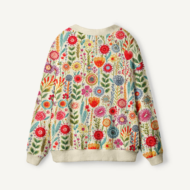 Cardigan lavorato a maglia da giardino di campagna con fiori di campo colorati