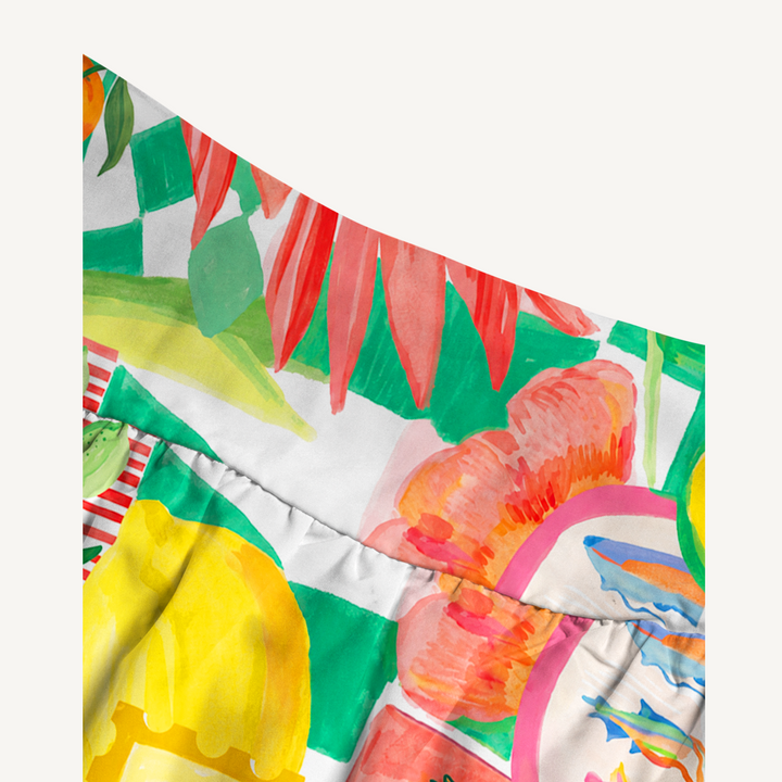 Gonna lunga con stampa floreale tropicale e palme e abito senza spalline