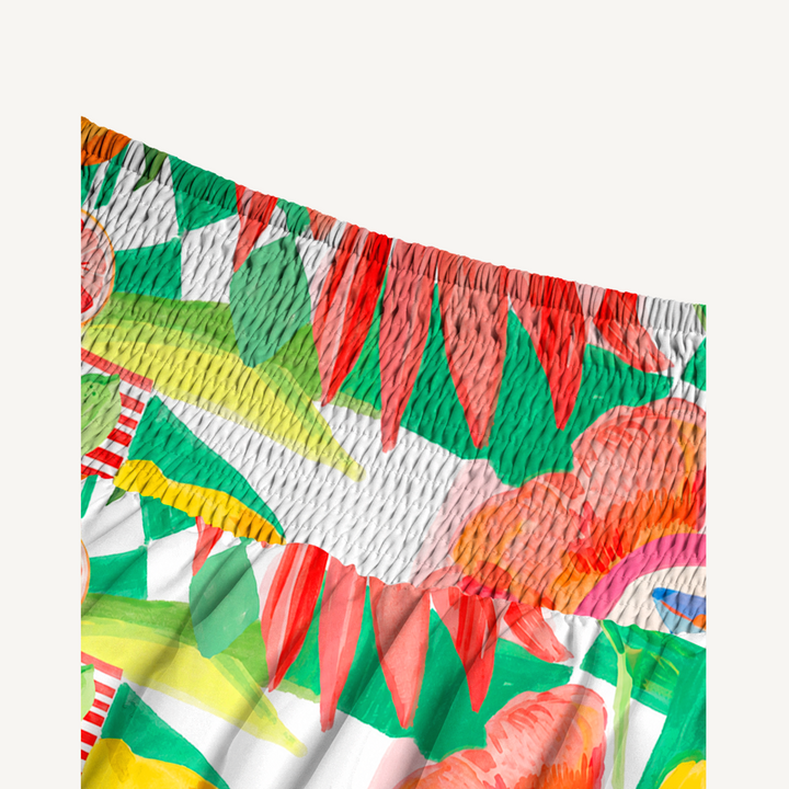 Gonna lunga con stampa floreale tropicale e palme e abito senza spalline