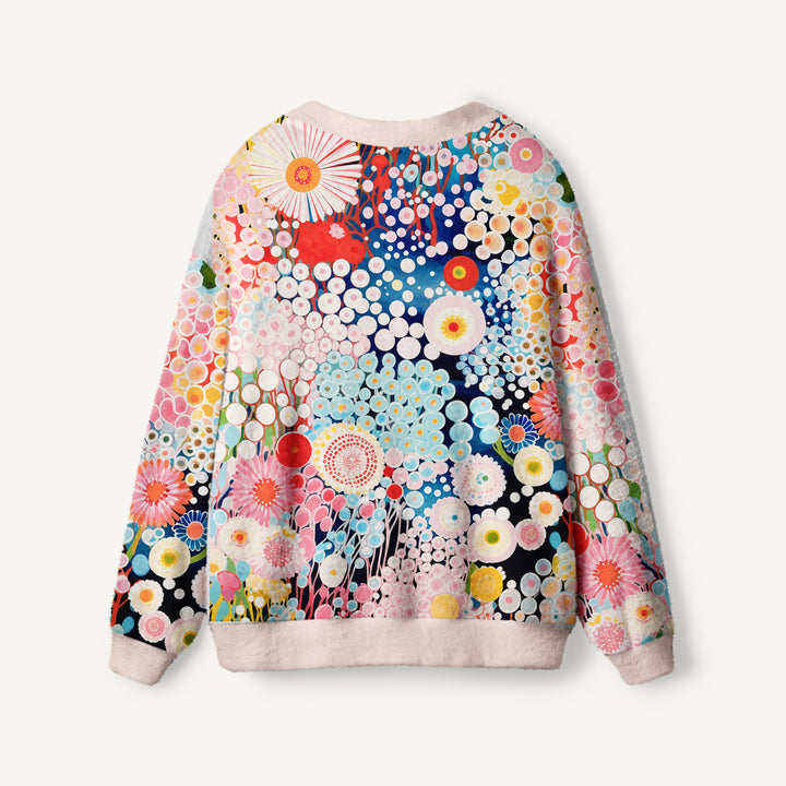 Cardigan lavorato a maglia Giardino floreale stravagante a pois
