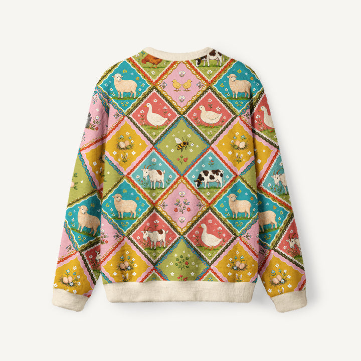 Maglione a girocollo con patchwork di animali della fattoria di campagna
