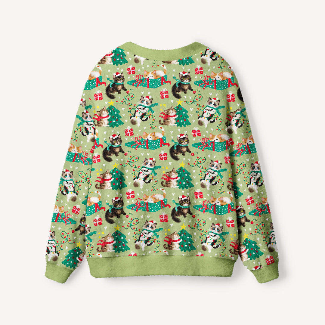 Cardigan lavorato a maglia Natalizi con Fantasia di Gatti Divertenti