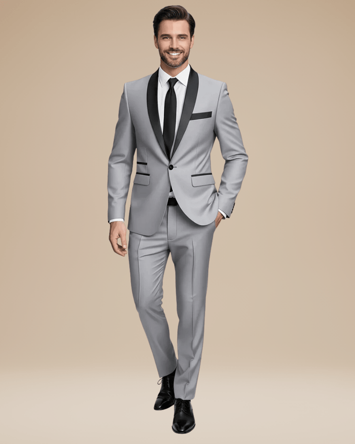 Completo da Uomo Due Pezzi | Revers a Contrasto e Silhouette Slim per Cerimonie