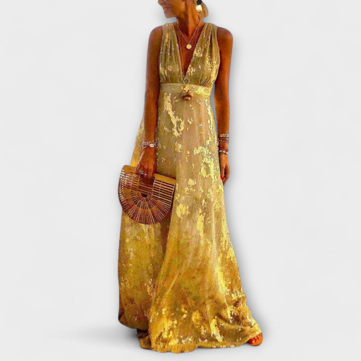 Abito elegante con scollatura a V e dettagli di paillettes