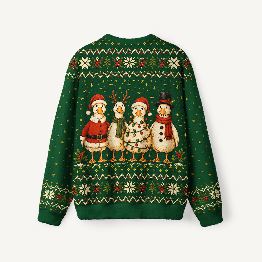 Maglione Natalizio Girocollo con Anatre in Stile Country
