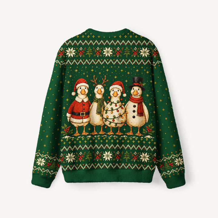 Maglione Natalizio Girocollo con Anatre in Stile Country