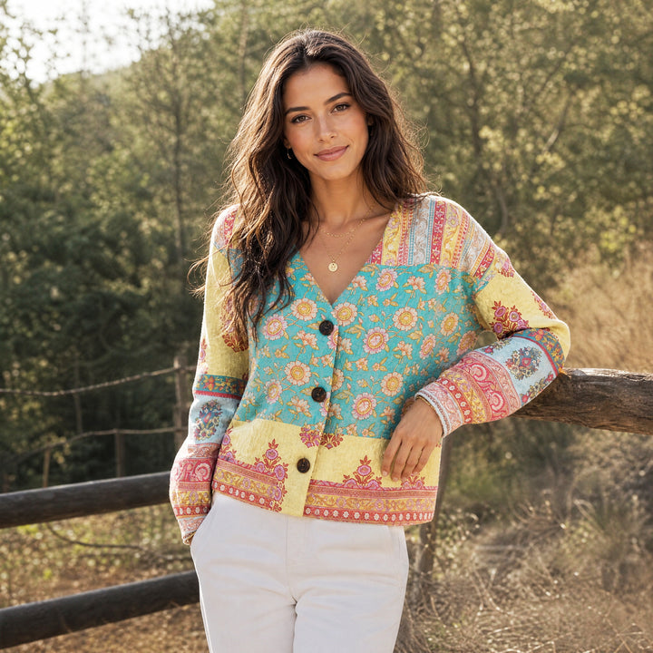 Cardigan lavorato a maglia con motivo ispirato al Paisley