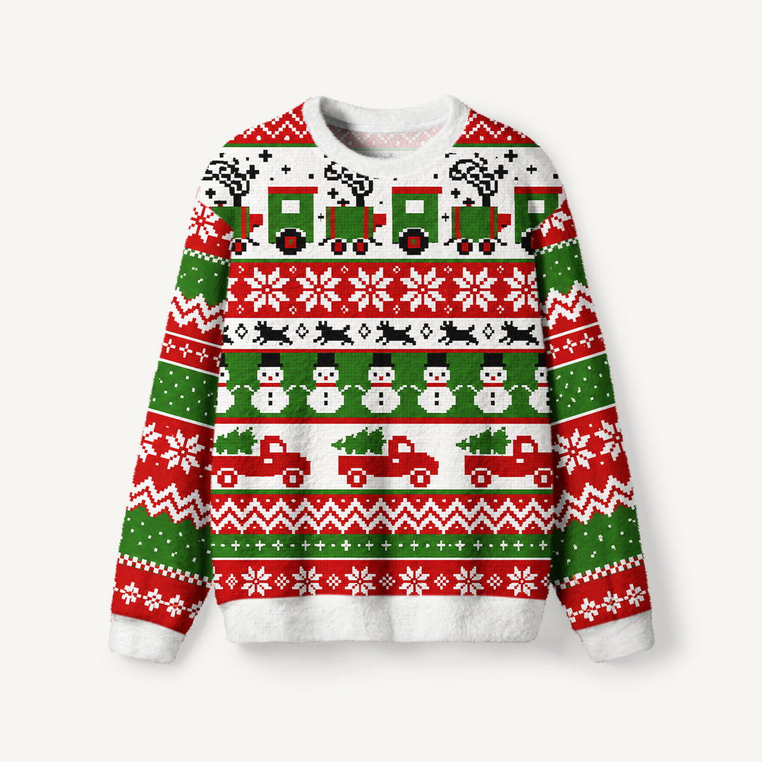 Maglione Girocollo Vintage con Fantasia Fair Isle e Treno
