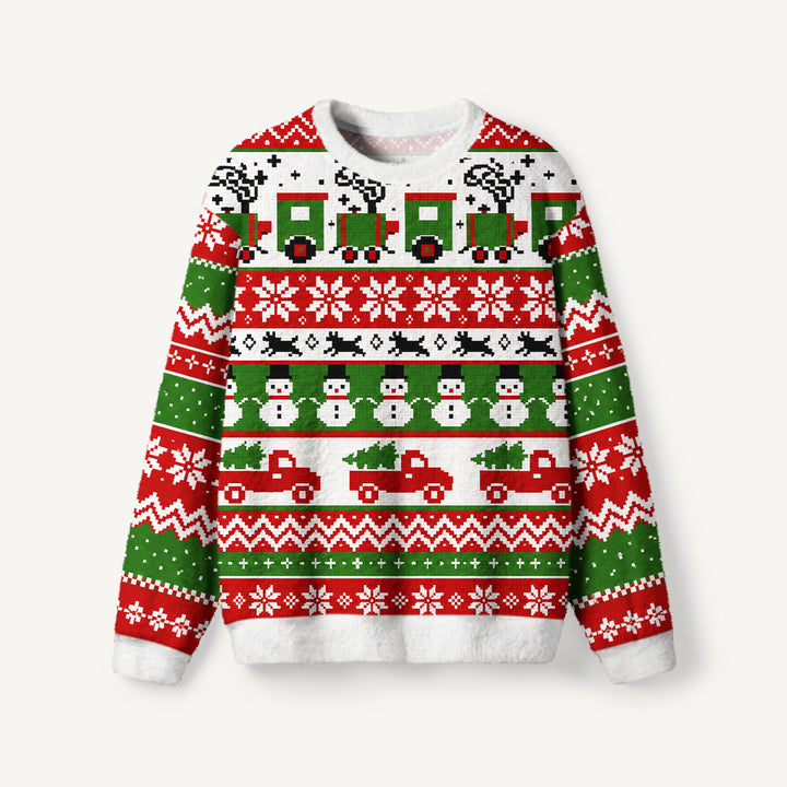 Maglione Girocollo Vintage con Fantasia Fair Isle e Treno