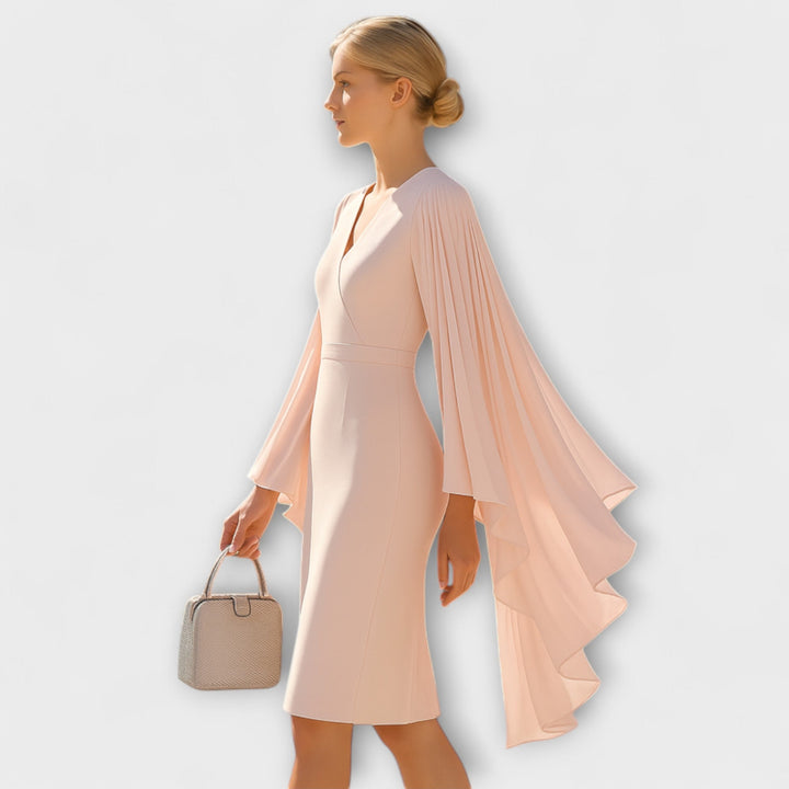 Rachel - Abito Midi Hellrosa con Scollatura a V e Maniche in Chiffon