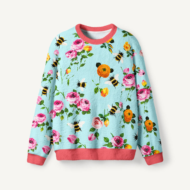 Maglione a girocollo con stampa “Giardino con rosa rosa e calabrone”