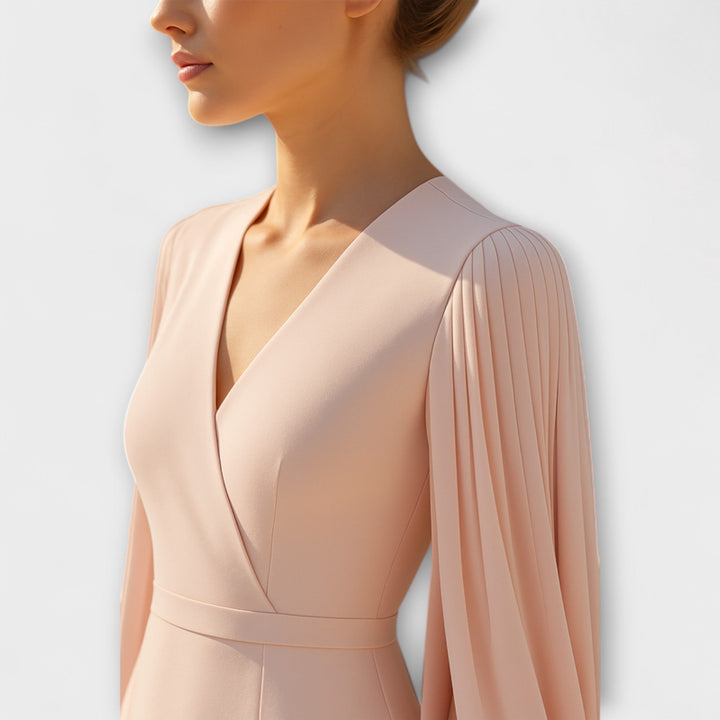 Rachel - Abito Midi Hellrosa con Scollatura a V e Maniche in Chiffon