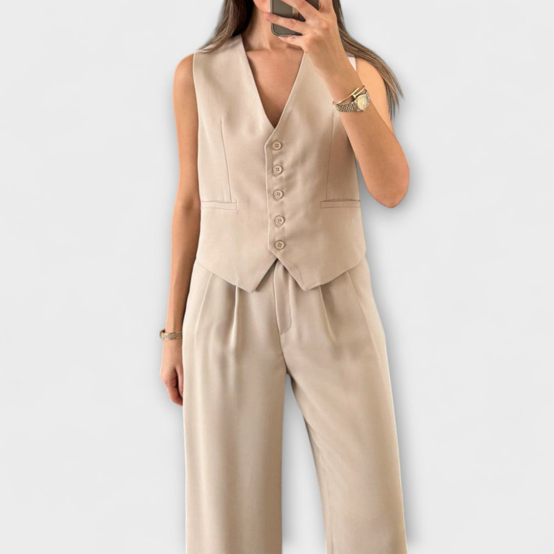 Hazel - Elegante Gilet V-Neck e Pantaloni Due Pezzi