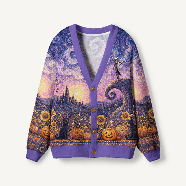 Cardigan lavorato a maglia con bottoni e motivo "Mystic Halloween Nightfall Garden"
