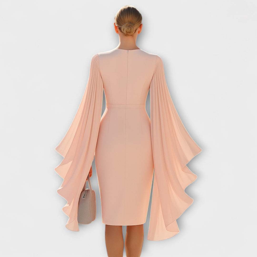 Rachel - Abito Midi Hellrosa con Scollatura a V e Maniche in Chiffon