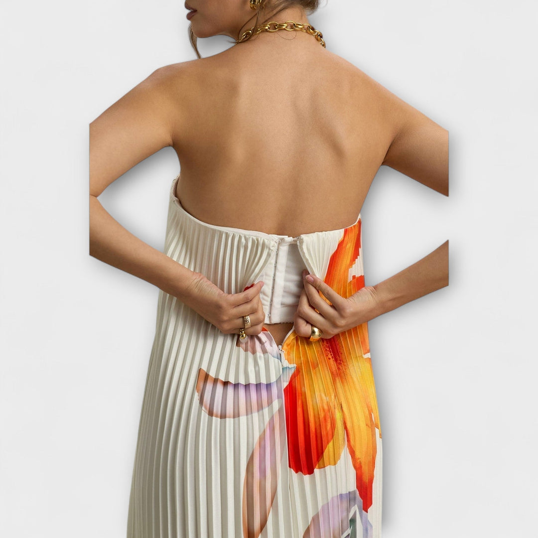 Michelle - Abito Maxi Sweetheart in Stampa Floreale Arancione