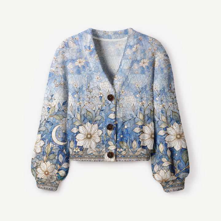 Cardigan lavorato a maglia con motivo floreale «Midnight Moon»