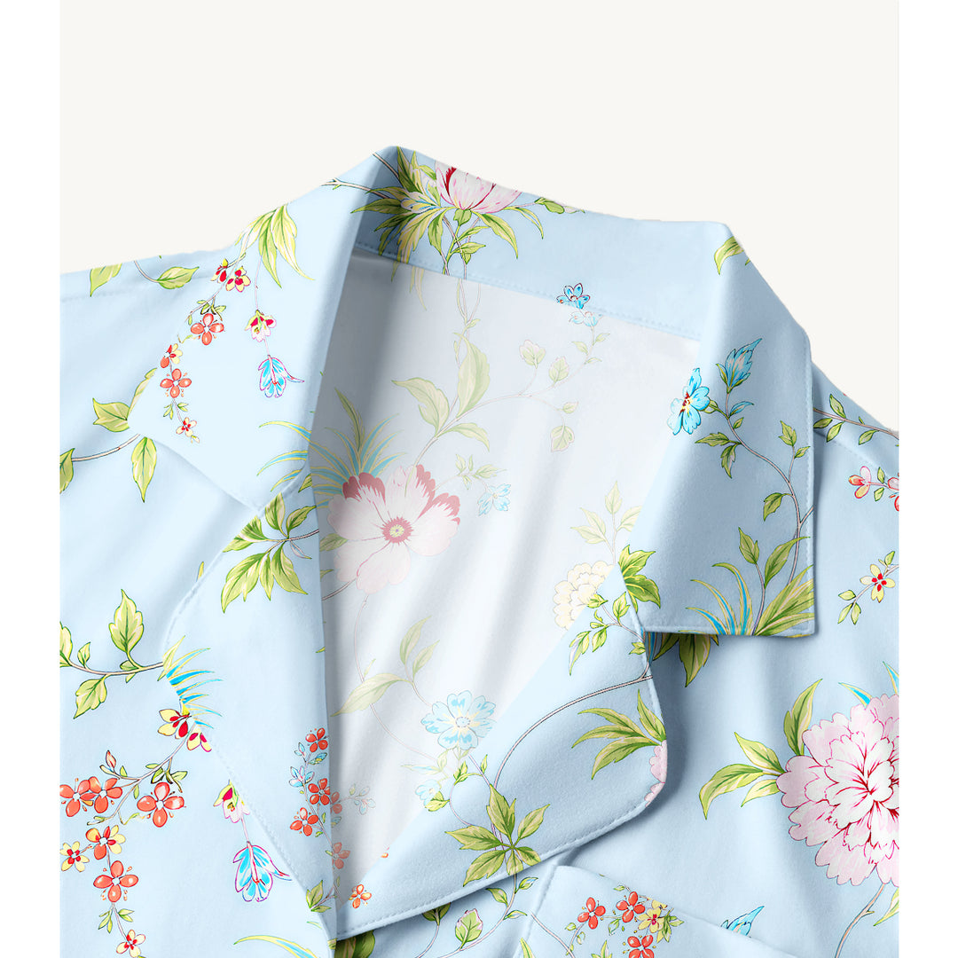 Set di pigiami a maniche lunghe con stampa floreale da giardino in colori pastello