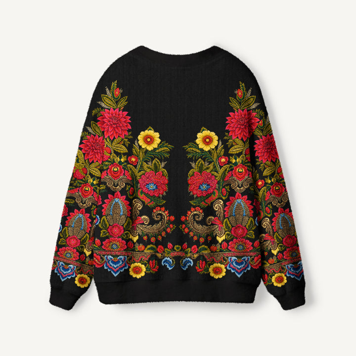 Cardigan lavorato a maglia Bordo floreale folk decorato
