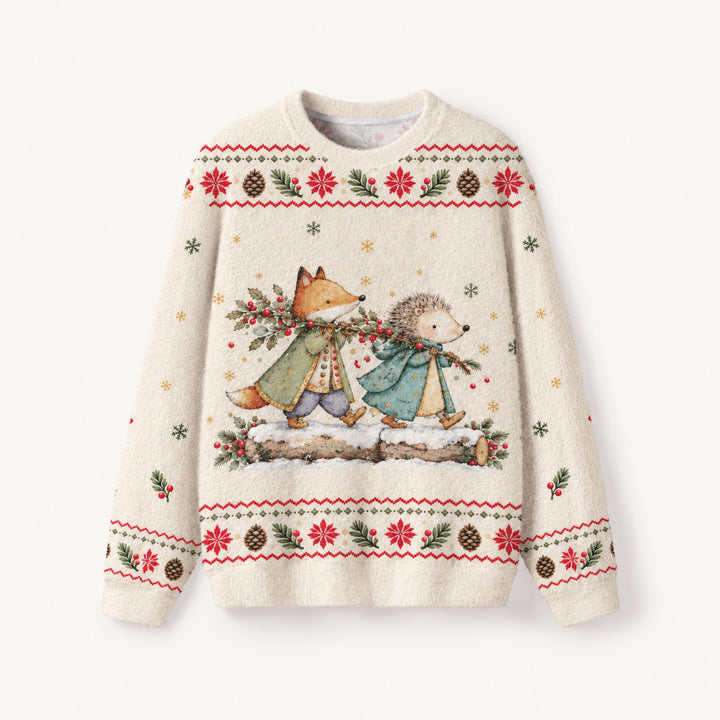 Maglione Natalizio Girocollo con Volpe e Riccio