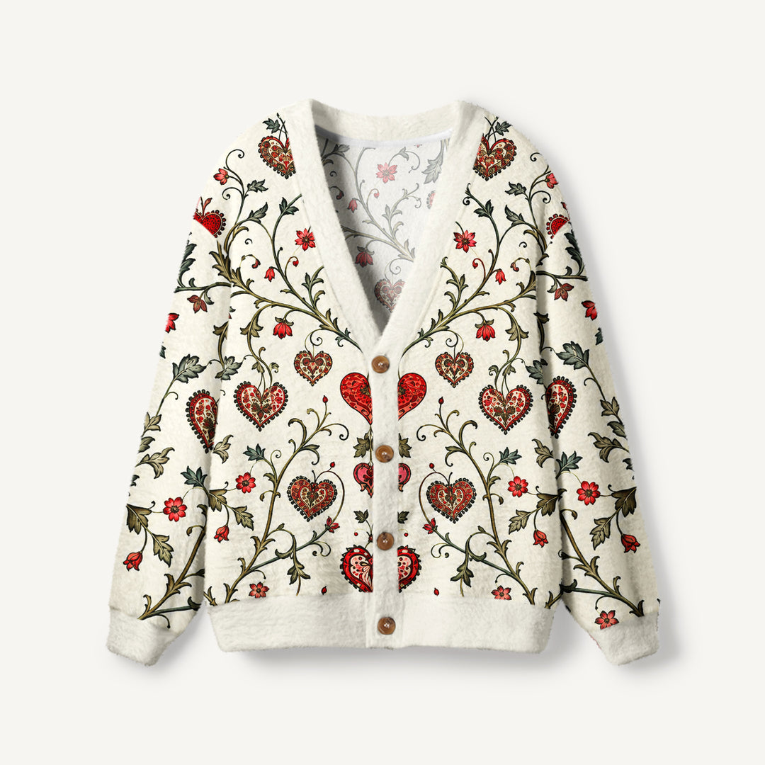 Cardigan lavorato a maglia vintage con romantico motivo a cuori