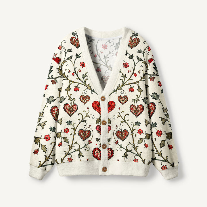 Cardigan lavorato a maglia vintage con romantico motivo a cuori