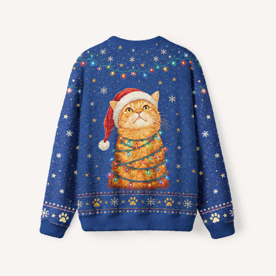 Maglione Natalizio Girocollo con Gatto e Luci di Natale