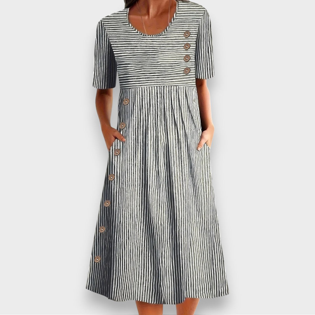 Cecily | Abito midi a righe con dettagli a bottoni e tasche