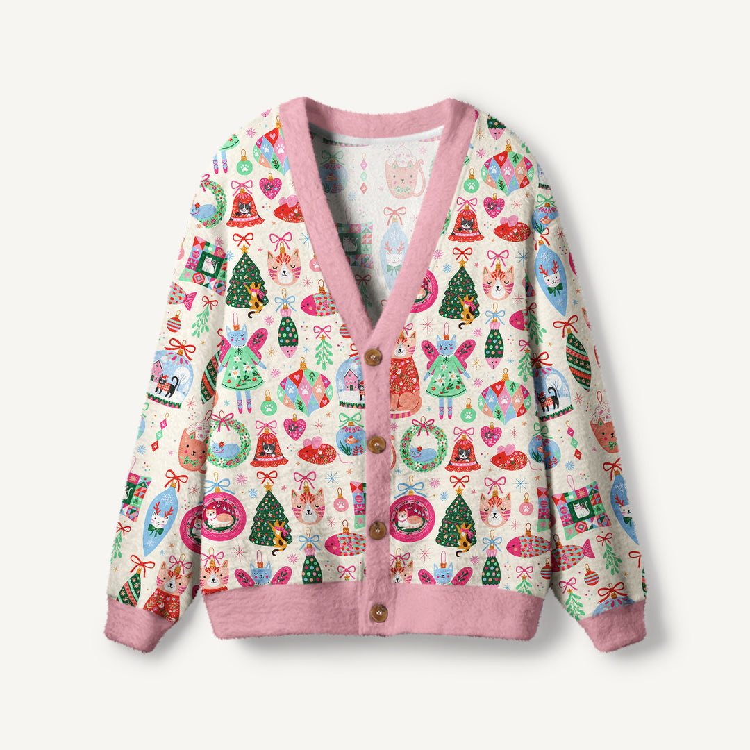 Cardigan lavorato a maglia Natalizi per Gatti con Fantasia di Decorazioni Natalizie