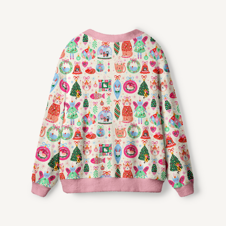 Cardigan lavorato a maglia Natalizi per Gatti con Fantasia di Decorazioni Natalizie