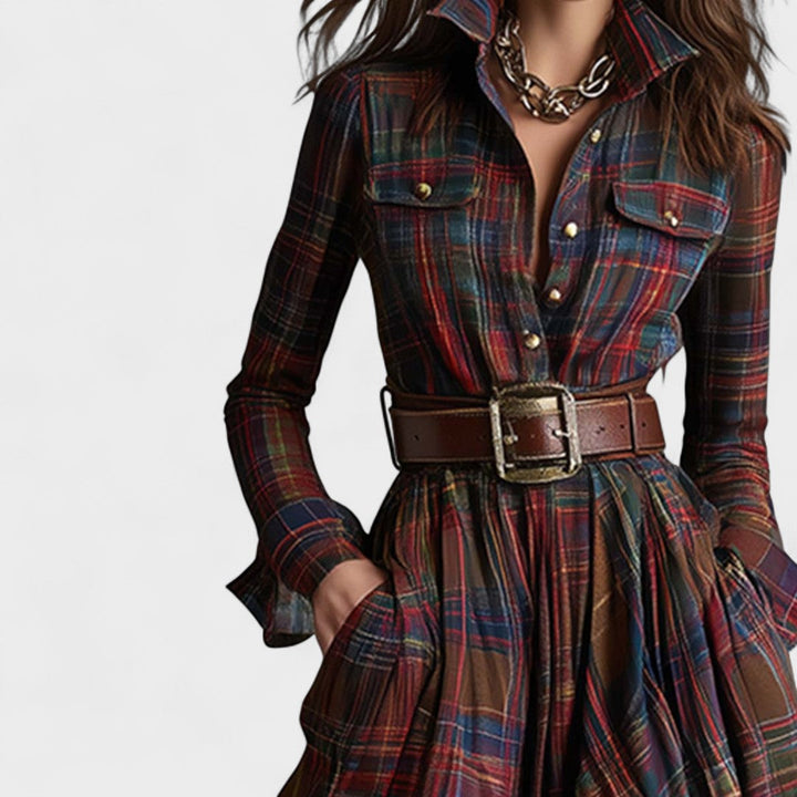 Clara | Maxi abito con cintura e motivo tartan