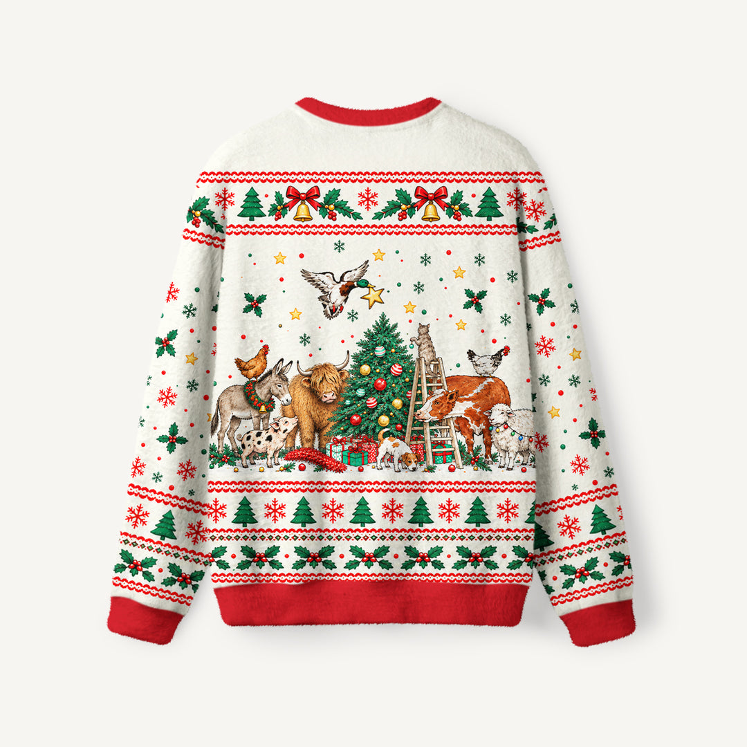 Maglione Natalizio Girocollo con Animali della Fattoria