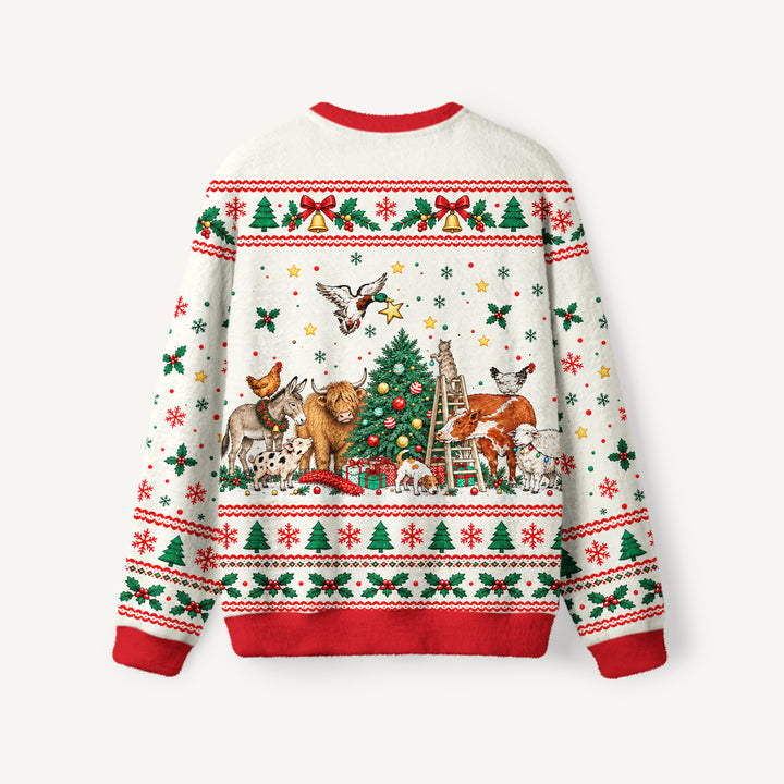 Maglione Natalizio Girocollo con Animali della Fattoria
