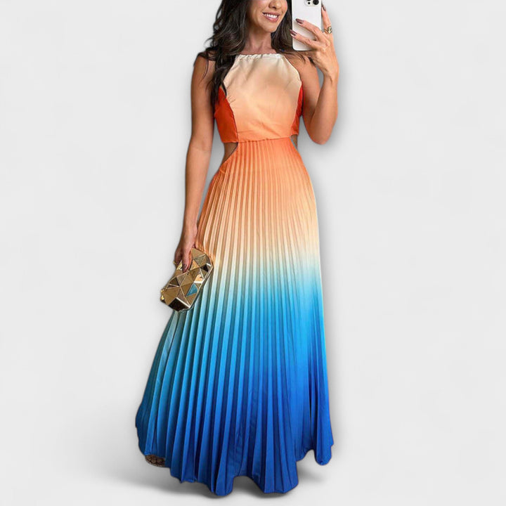 Haven – Vestito Maxi Elegante Senza Schiena con Gradienti e Pieghe Legate