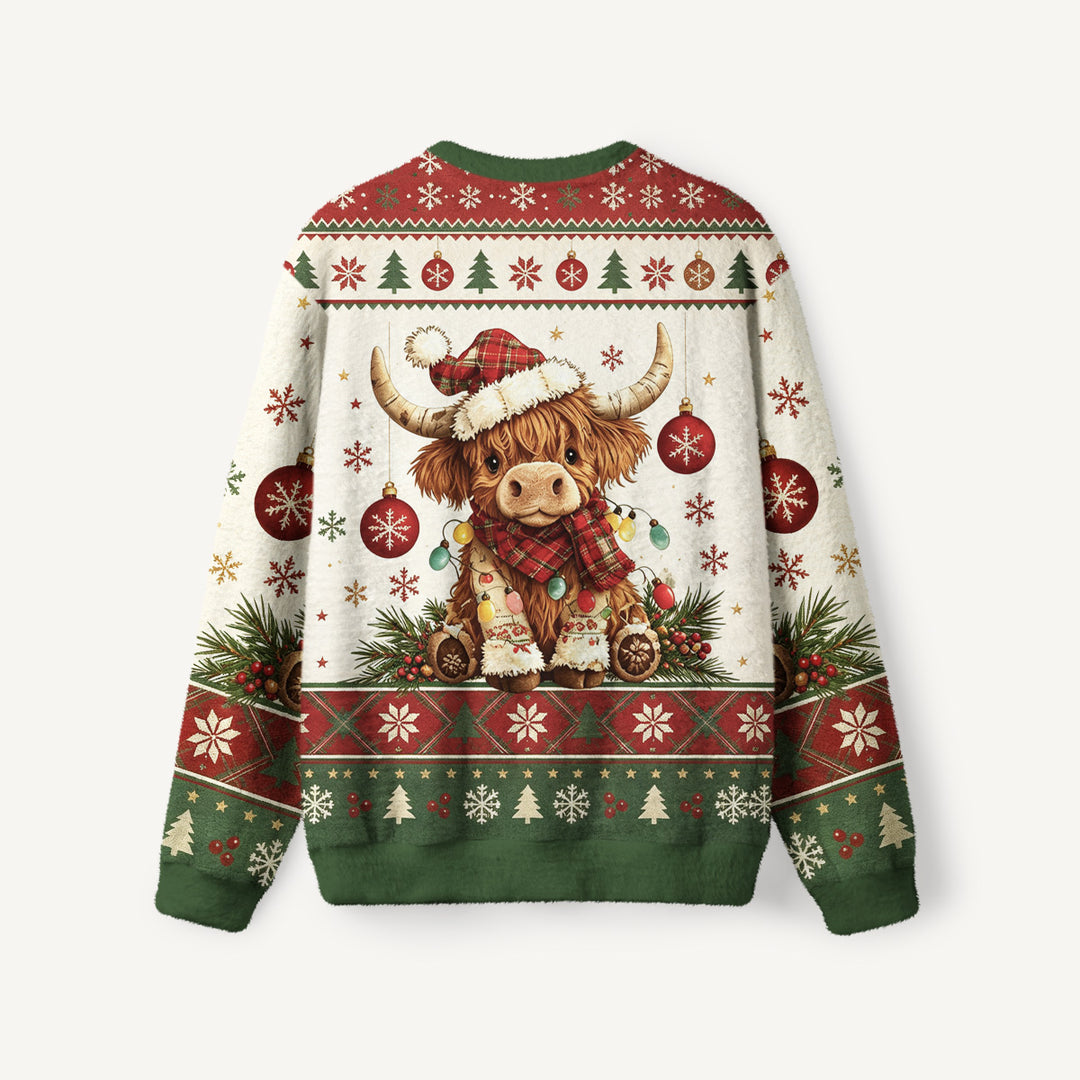 Maglione Natalizio Girocollo con Mucca Highland