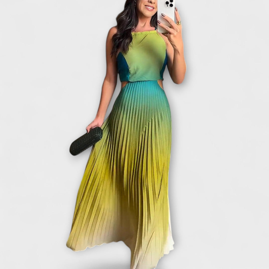 Haven – Vestito Maxi Elegante Senza Schiena con Gradienti e Pieghe Legate