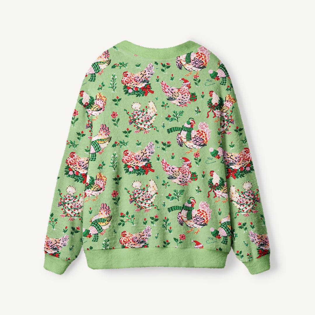 Cardigan lavorato a maglia Natalizi per Galline con Fantasia Festiva a Tema Giardino