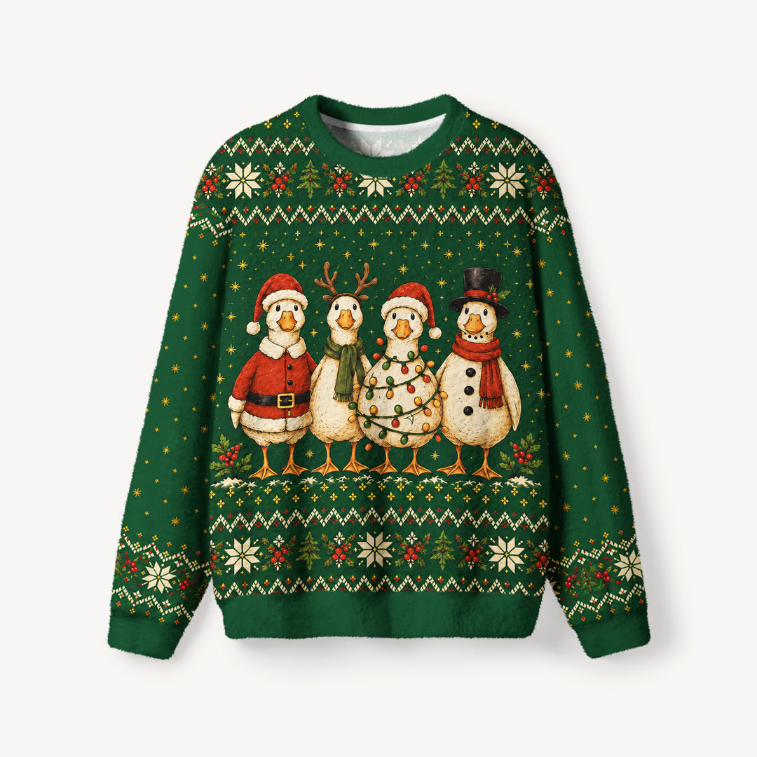 Maglione Natalizio Girocollo con Anatre in Stile Country