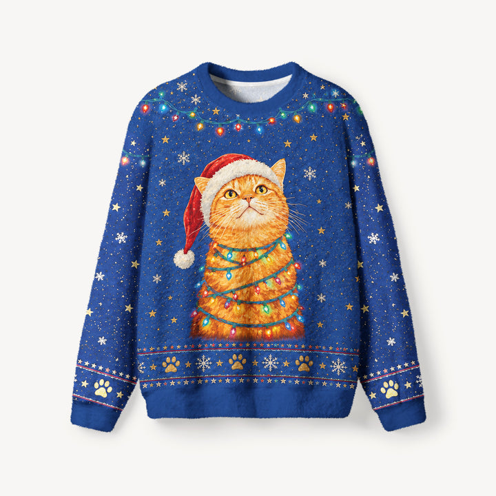 Maglione Natalizio Girocollo con Gatto e Luci di Natale