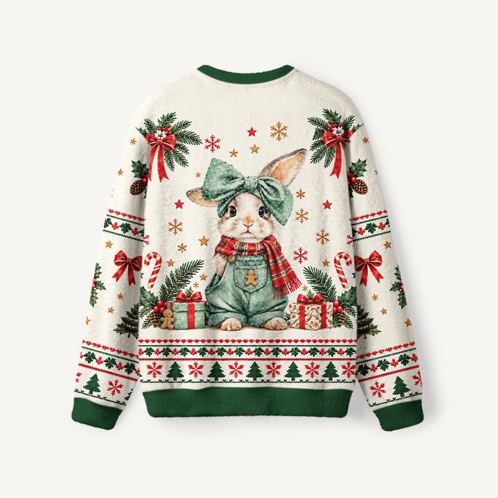 Maglione Natalizio Girocollo con Coniglietto e Agrifoglio