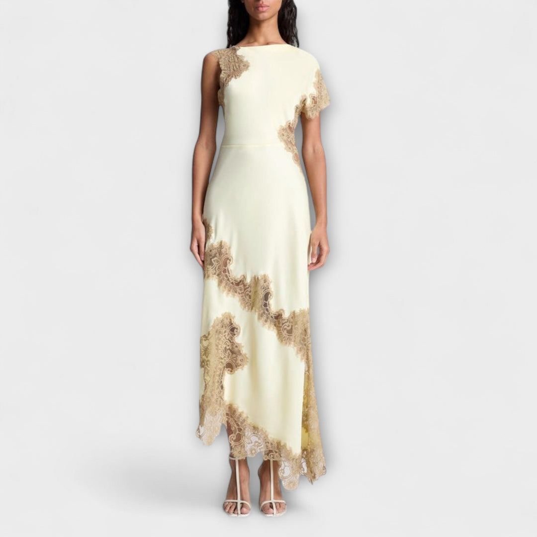 Margaret - Abito Maxi con Accenti in Raso e Pizzo
