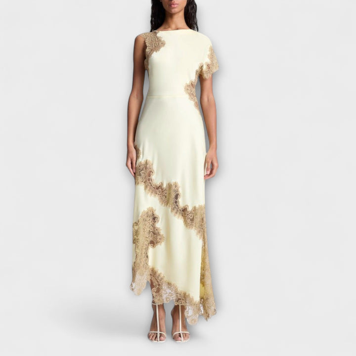Margaret - Abito Maxi con Accenti in Raso e Pizzo